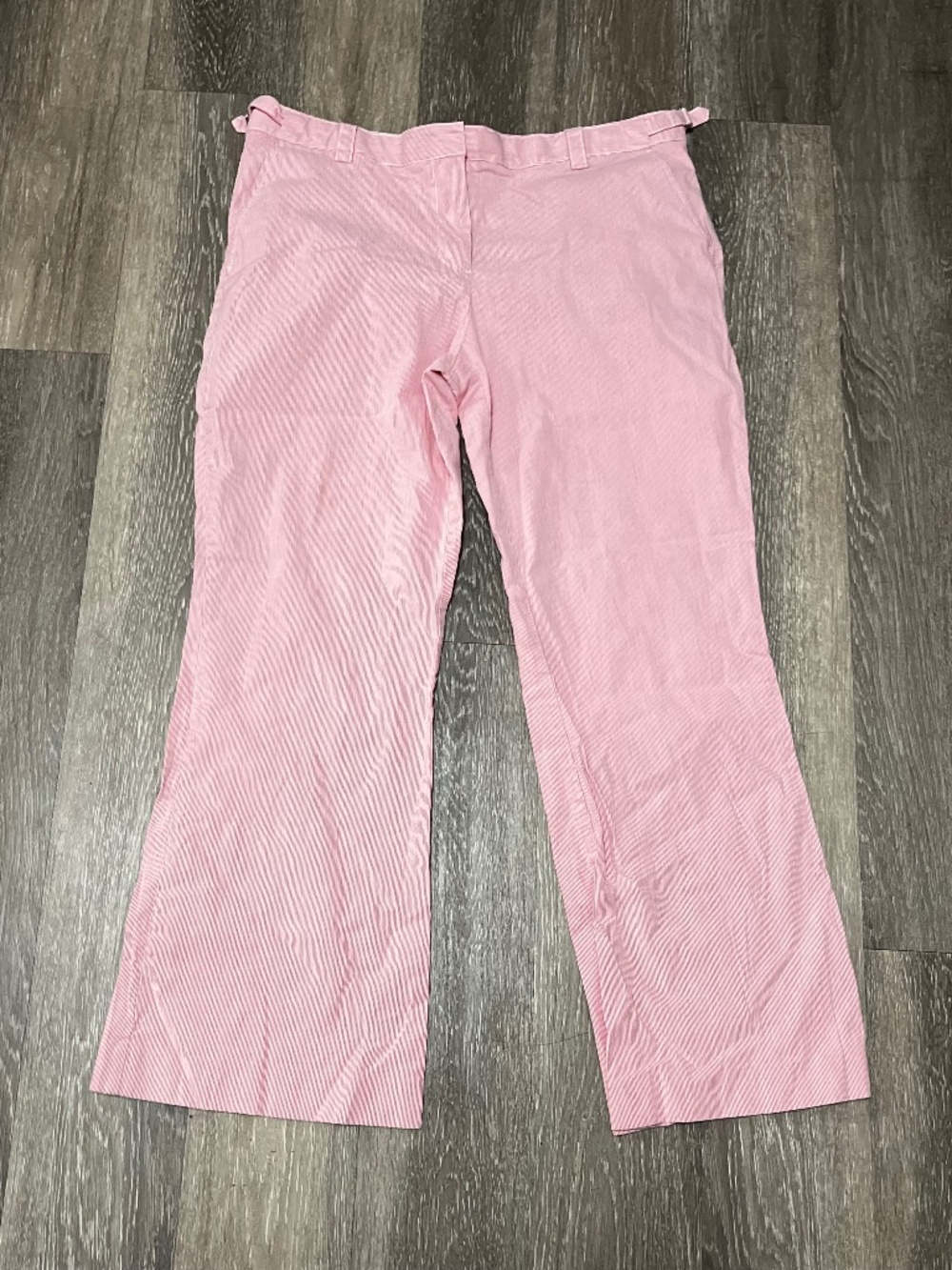 VTG Isaac Mizrahi Pinstripe Flare Pants Women 18 Pink Slide Adjuster Plus Size